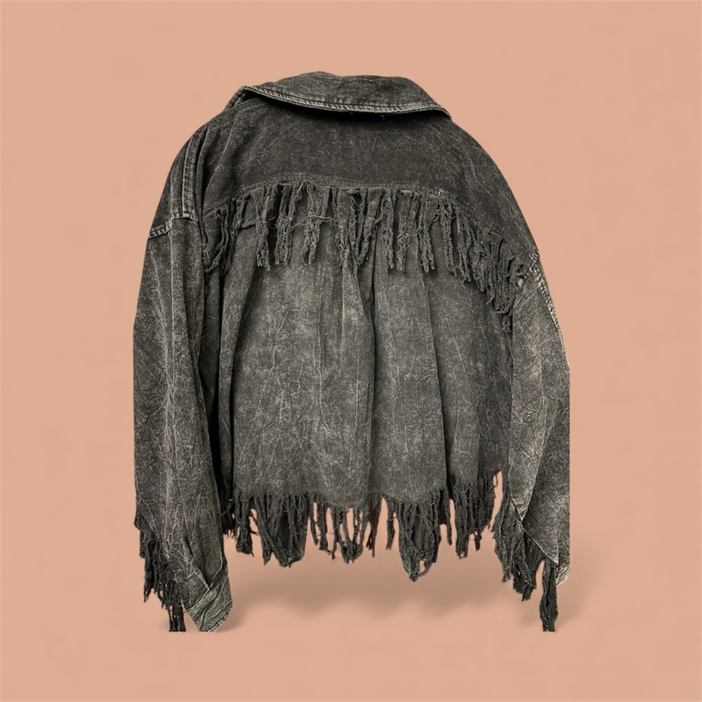 BiBi Black Fringe Distressed Light Weight Jacket - Picture 5 of 8